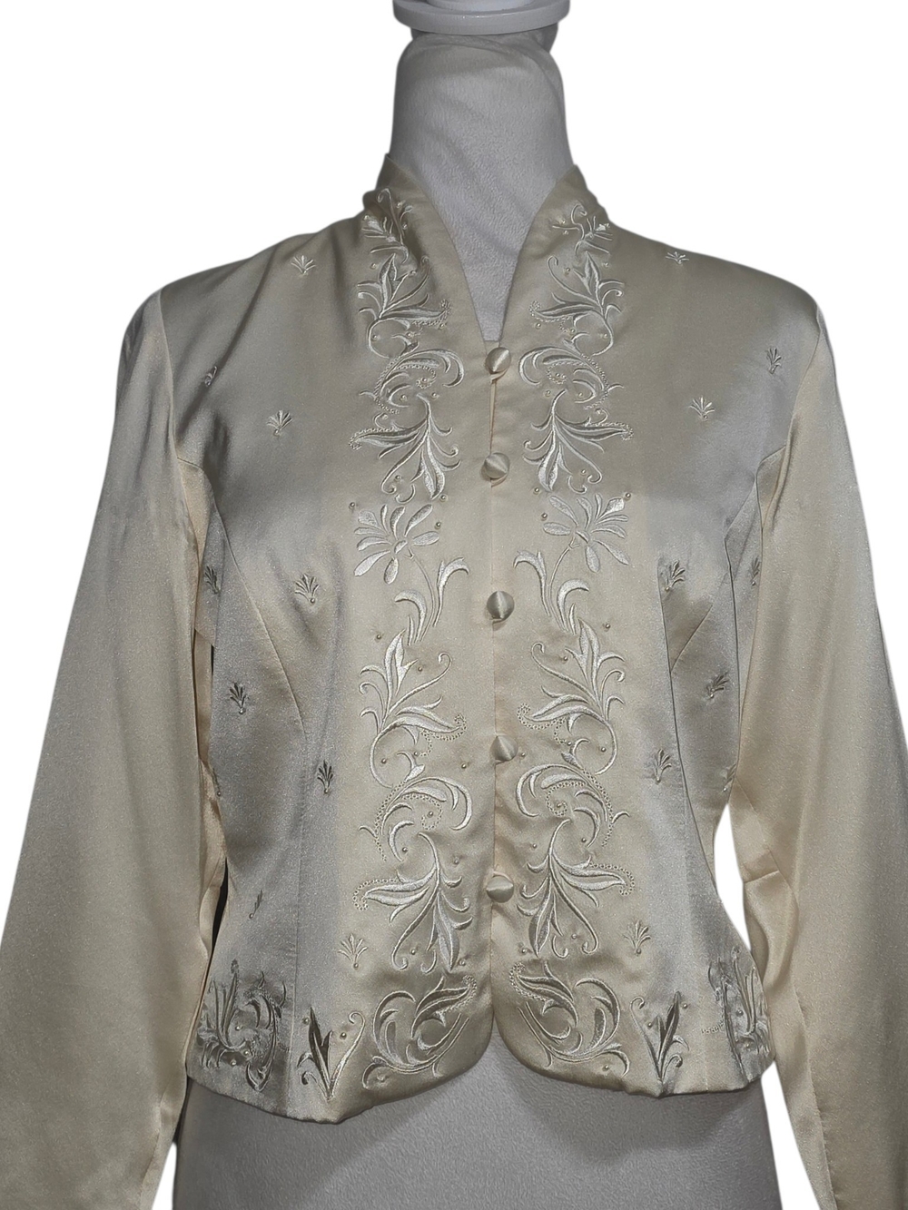 Talbots Ivory Silk Embroidered Jacket Petite 2 Formal Occasion Wedding Evening